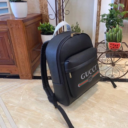 GUCCI PRINT LEATHER BACKPACK BLACK 41CM