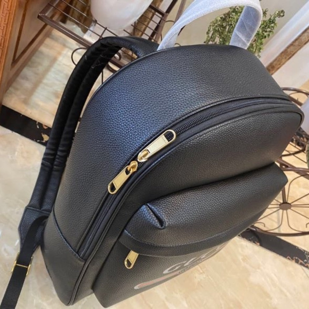 GUCCI PRINT LEATHER BACKPACK BLACK 41CM