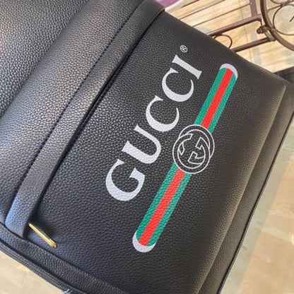 GUCCI PRINT LEATHER BACKPACK BLACK 41CM