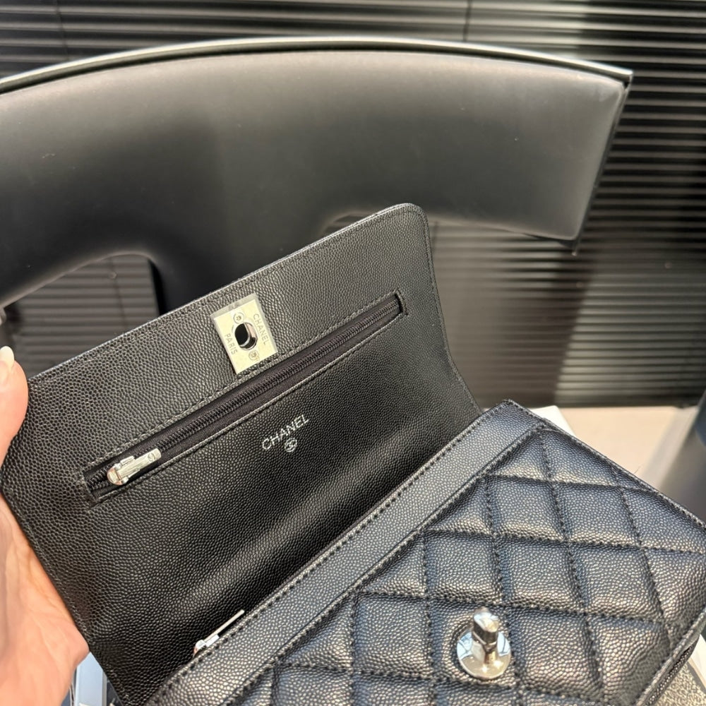 CHANEL SMALL FLAP BAG WITH TOP HANDLE SILVER TONE METAL BLACK 19CM AS5555 B20557 94305