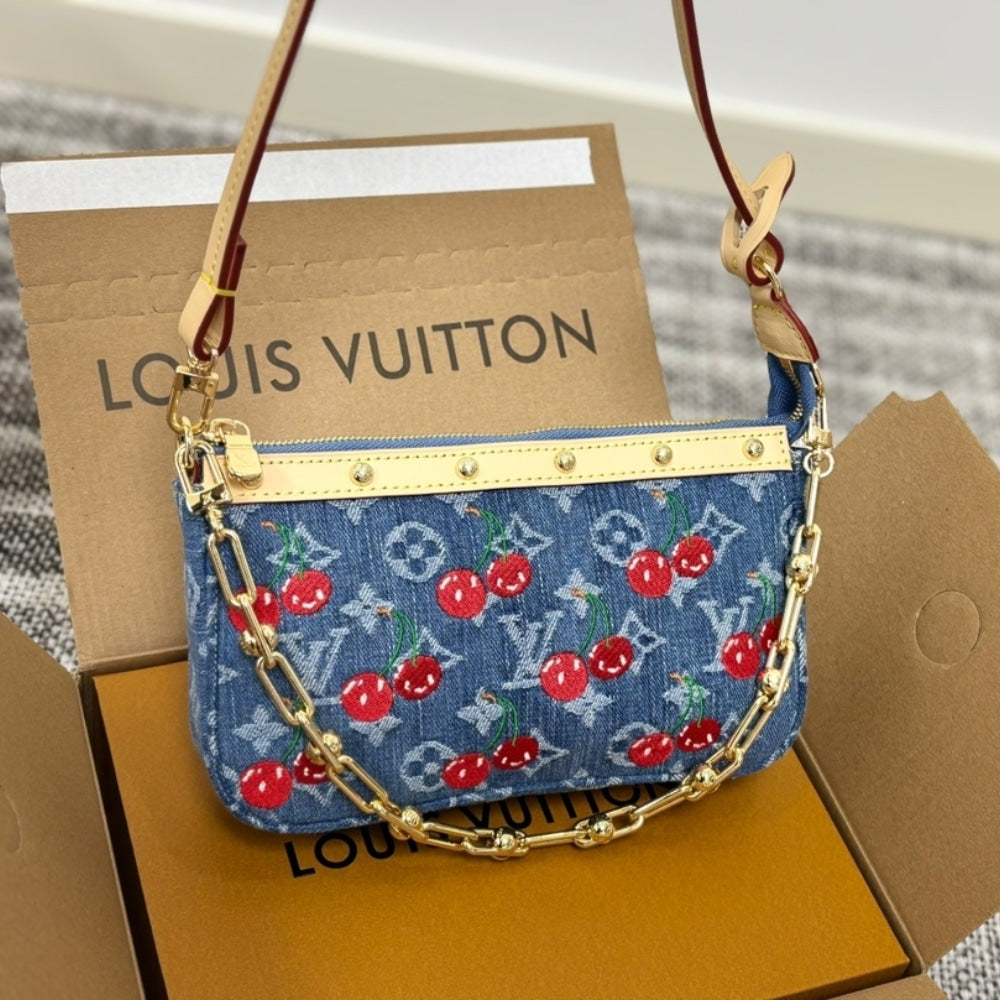 LOUIS VUITTON X TAKASHI MURAKAMI POCHETTE ACCESSOIRES MONOGRAM DENIM BLUE 21CM M13994