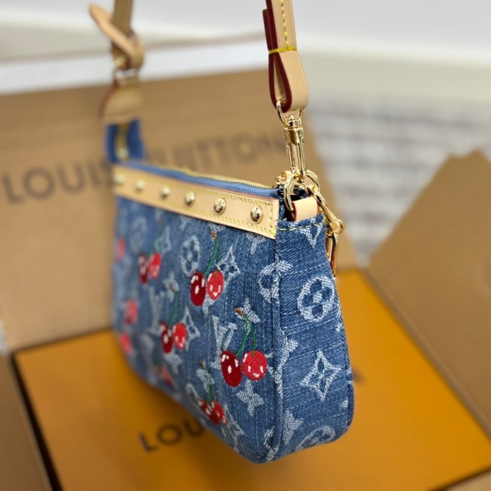 LOUIS VUITTON X TAKASHI MURAKAMI POCHETTE ACCESSOIRES MONOGRAM DENIM BLUE 21CM M13994