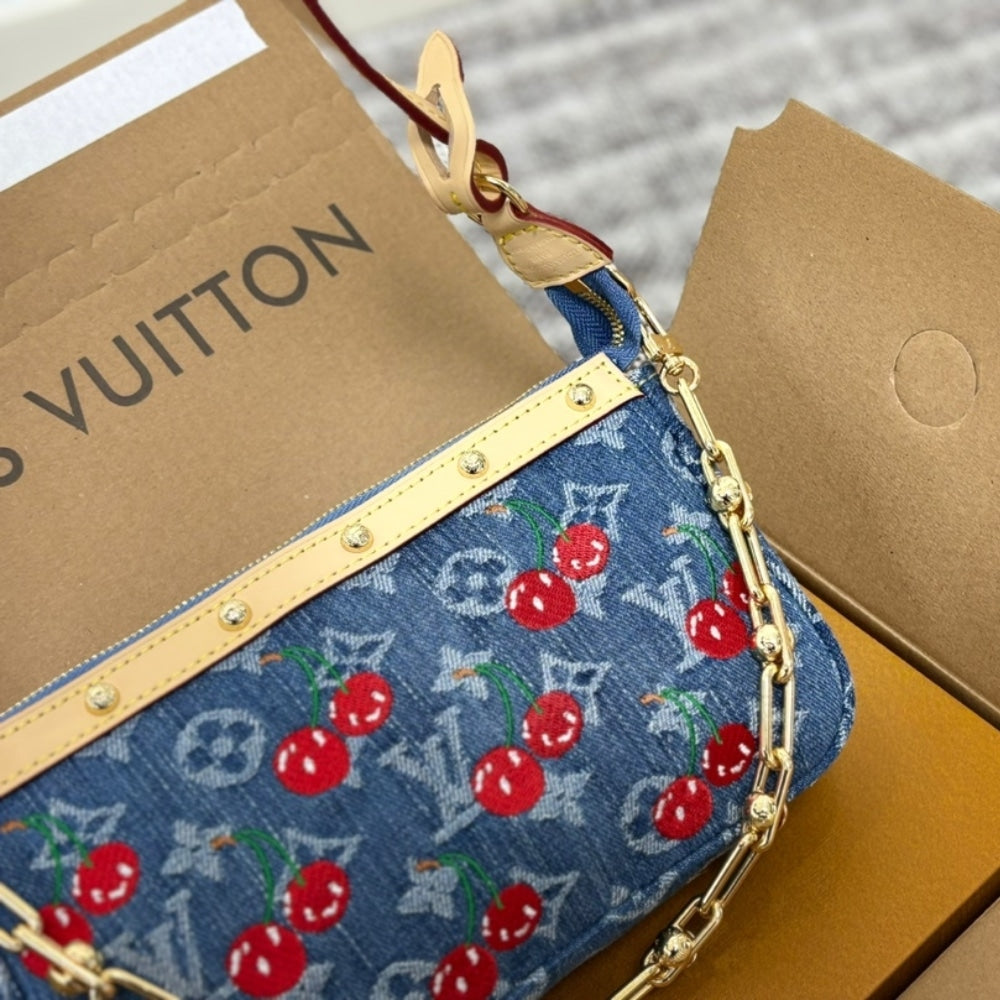 LOUIS VUITTON X TAKASHI MURAKAMI POCHETTE ACCESSOIRES MONOGRAM DENIM BLUE 21CM M13994