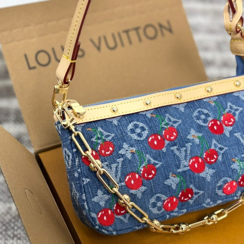 LOUIS VUITTON X TAKASHI MURAKAMI POCHETTE ACCESSOIRES MONOGRAM DENIM BLUE 21CM M13994