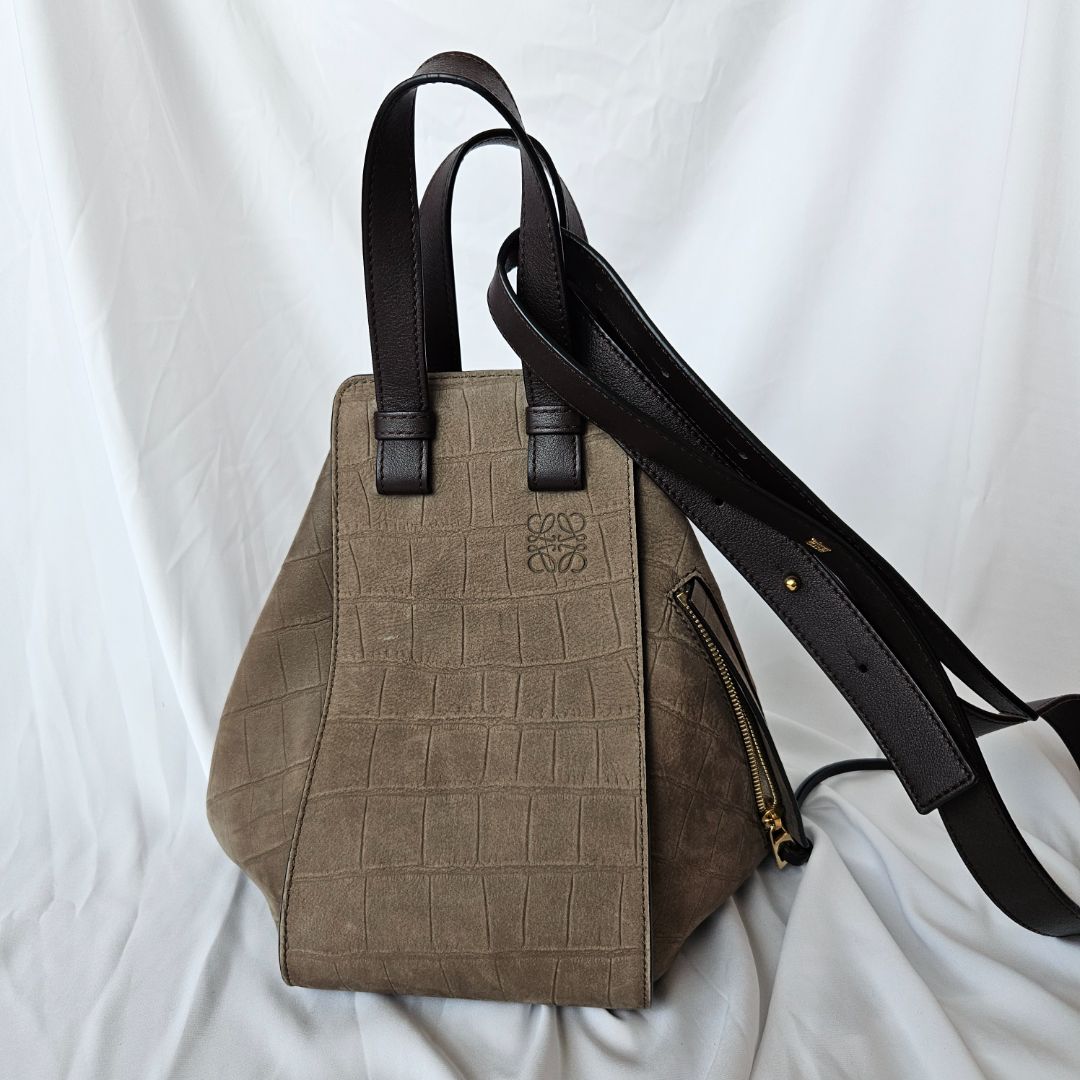 Loewe Hammock small mock croc suede shoulder bag