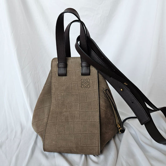 Loewe Hammock small mock croc suede shoulder bag