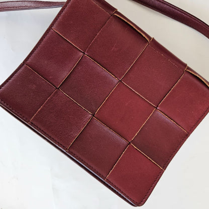 Bottega Veneta Burgundy Leather Mini Cassette Crossbody Bag