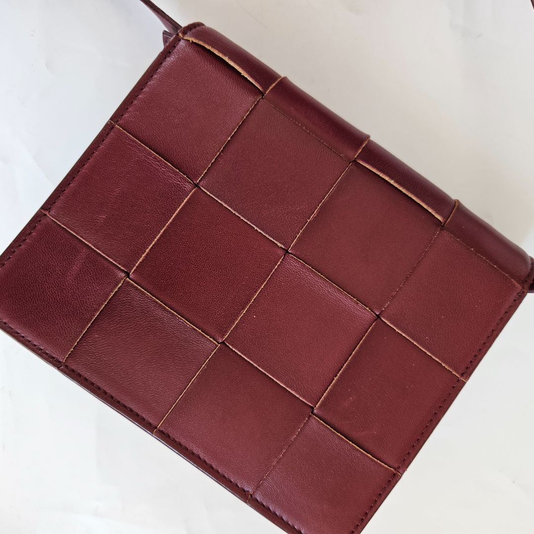 Bottega Veneta Burgundy Leather Mini Cassette Crossbody Bag