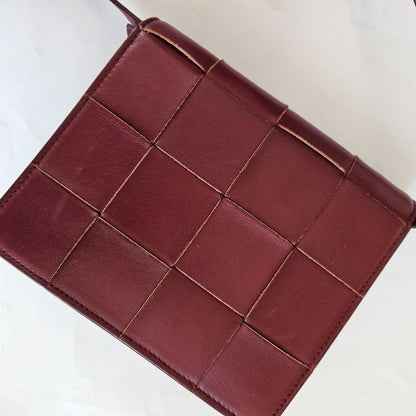 Bottega Veneta Burgundy Leather Mini Cassette Crossbody Bag