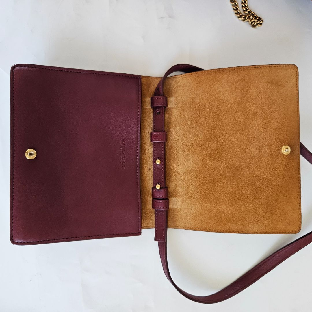 Bottega Veneta Burgundy Leather Mini Cassette Crossbody Bag