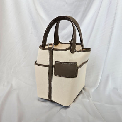 Hermés Cargo Picotin Lock 18 Pockets with Ecru Canvas & Etoupe Swift calfskin