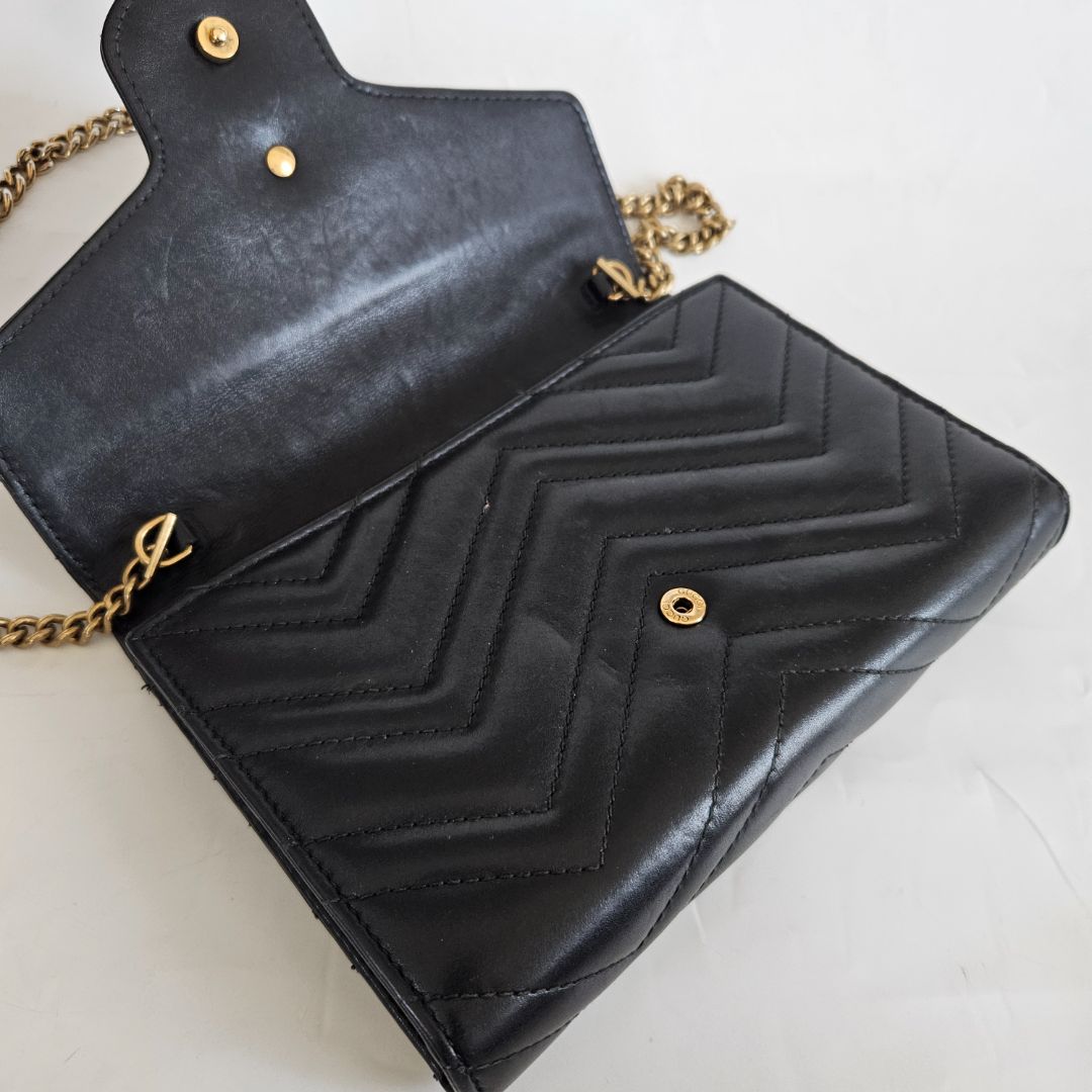 Gucci GG Marmont Chevron Quilted Wallet on Chain