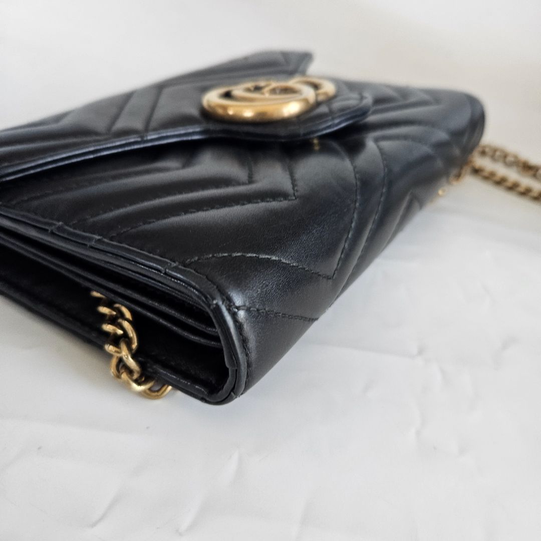 Gucci GG Marmont Chevron Quilted Wallet on Chain