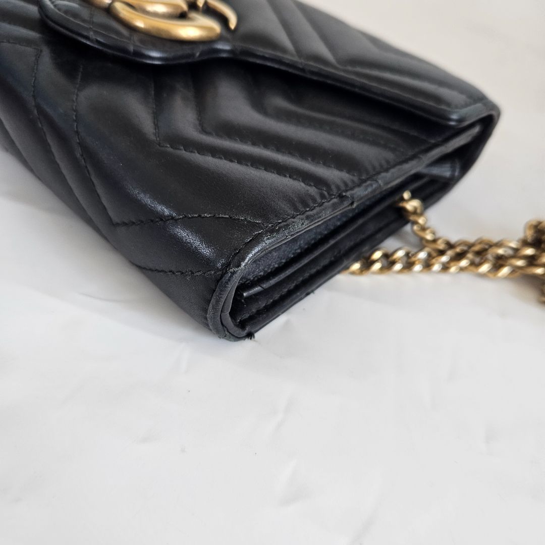 Gucci GG Marmont Chevron Quilted Wallet on Chain