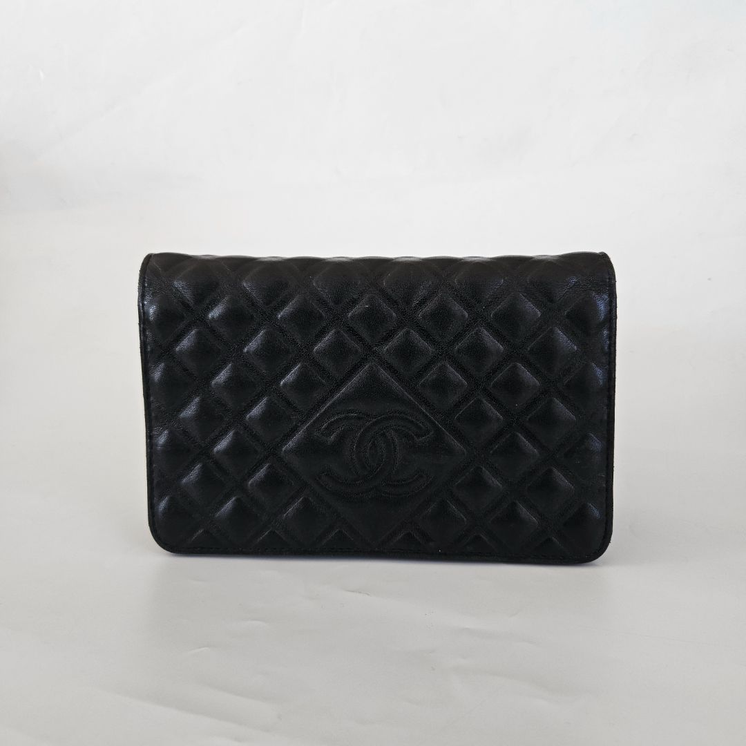 Chanel Black Quilted Leather Diamond CC Wallet On Chain