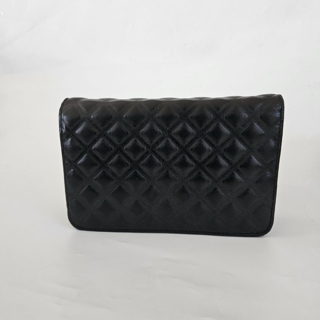 Chanel Black Quilted Leather Diamond CC Wallet On Chain