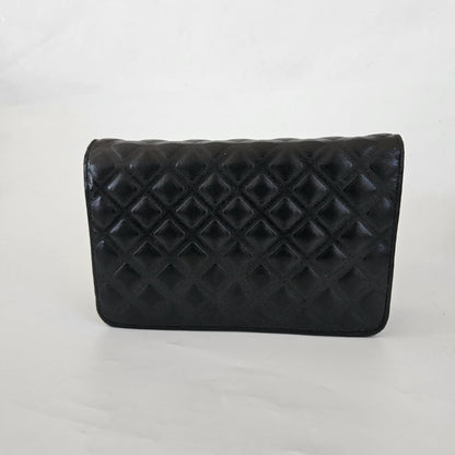 Chanel Black Quilted Leather Diamond CC Wallet On Chain