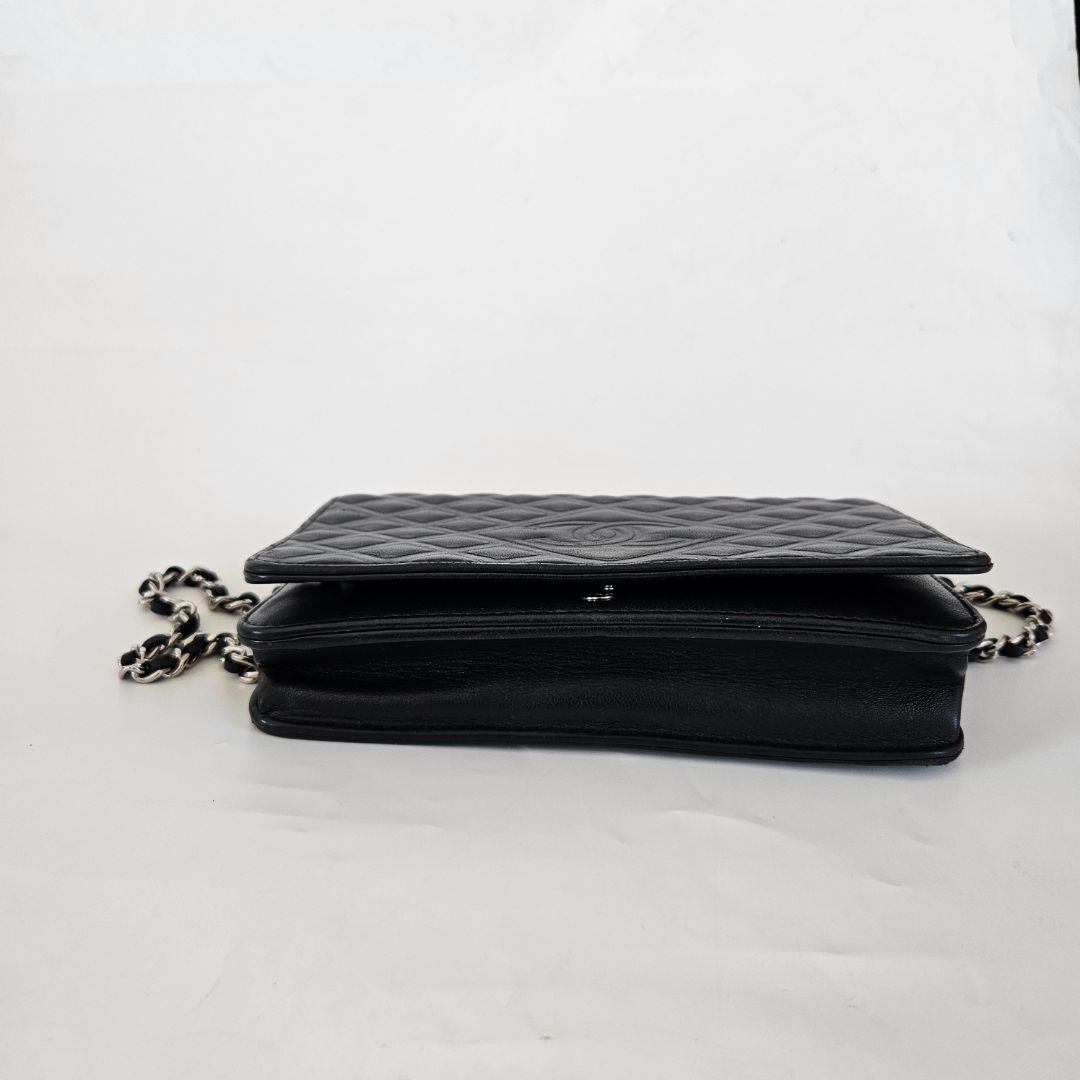 Chanel Black Quilted Leather Diamond CC Wallet On Chain