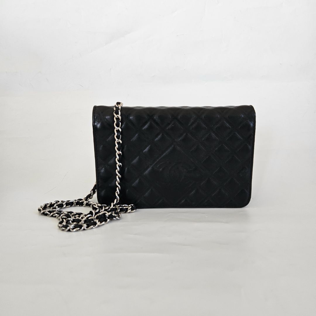 Chanel Black Quilted Leather Diamond CC Wallet On Chain