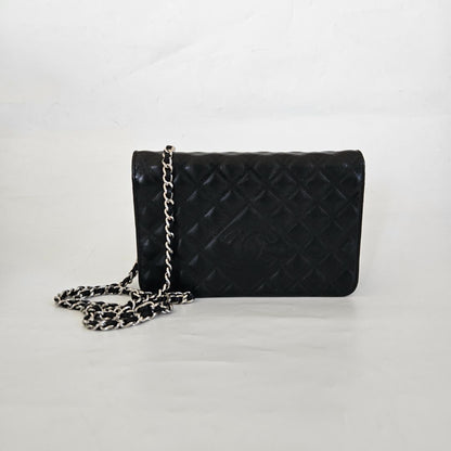 Chanel Black Quilted Leather Diamond CC Wallet On Chain