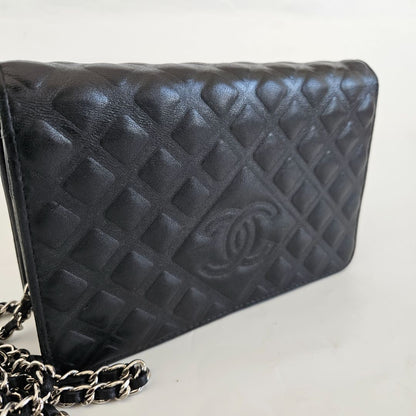 Chanel Black Quilted Leather Diamond CC Wallet On Chain