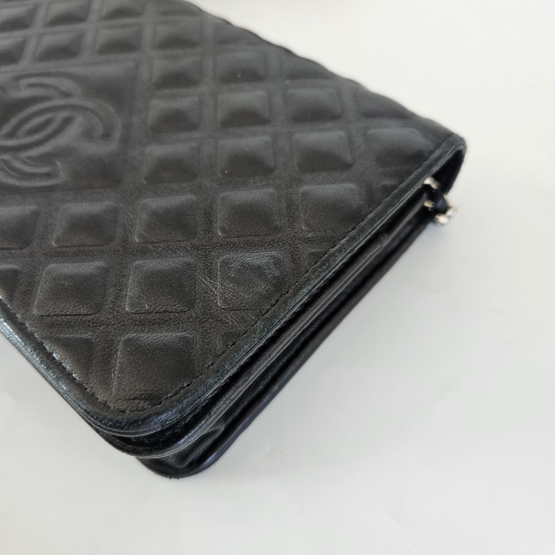 Chanel Black Quilted Leather Diamond CC Wallet On Chain