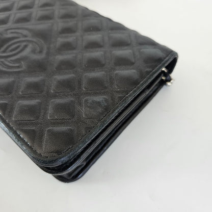 Chanel Black Quilted Leather Diamond CC Wallet On Chain