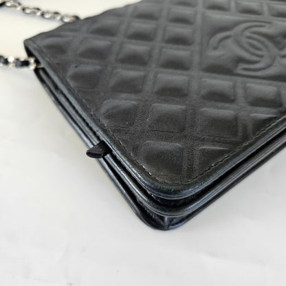 Chanel Black Quilted Leather Diamond CC Wallet On Chain