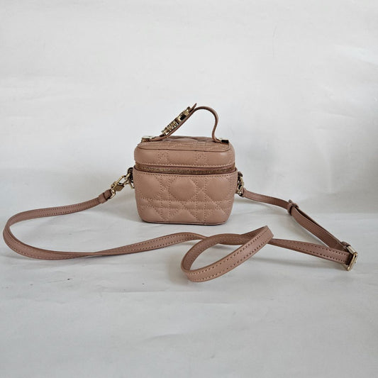 Christian Dior Dusty Pink Leather Cannage Micro Vanity Shoulder Bag