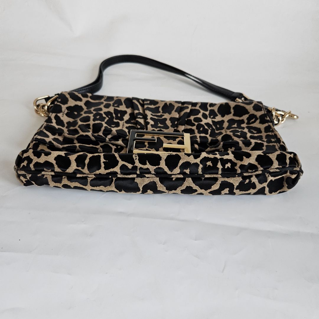 Fendi Black Canvas Animal Print Jacquard New Forever Flap Shoulder Bag
