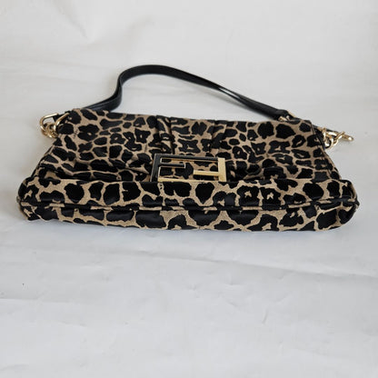 Fendi Black Canvas Animal Print Jacquard New Forever Flap Shoulder Bag