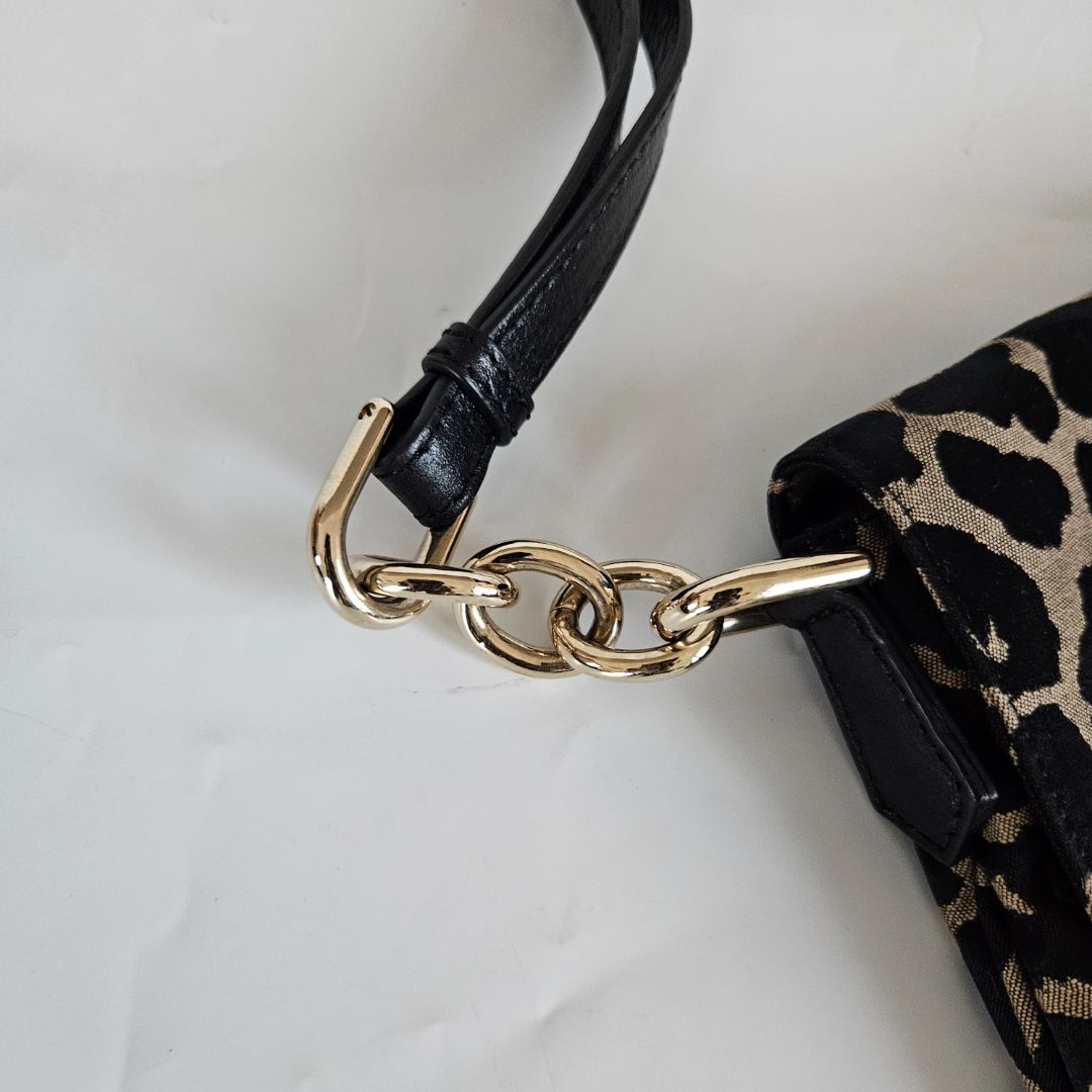 Fendi Black Canvas Animal Print Jacquard New Forever Flap Shoulder Bag