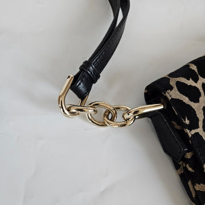 Fendi Black Canvas Animal Print Jacquard New Forever Flap Shoulder Bag