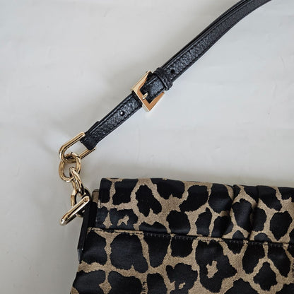 Fendi Black Canvas Animal Print Jacquard New Forever Flap Shoulder Bag