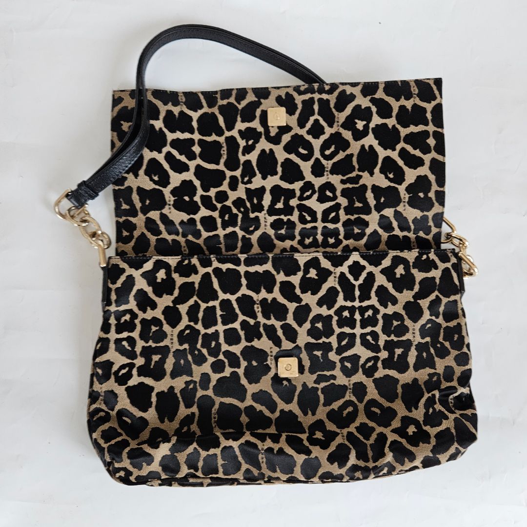 Fendi Black Canvas Animal Print Jacquard New Forever Flap Shoulder Bag