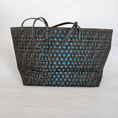 Fendi Brown/Blue Zucca Perforated Coated Canvas Roll Tote