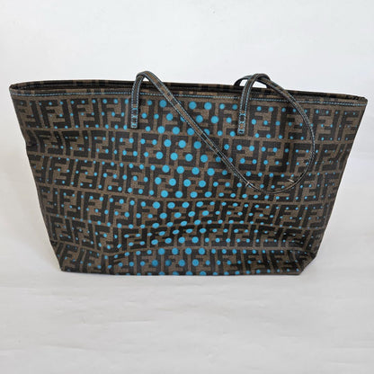Fendi Brown/Blue Zucca Perforated Coated Canvas Roll Tote