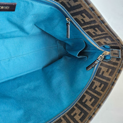Fendi Brown/Blue Zucca Perforated Coated Canvas Roll Tote