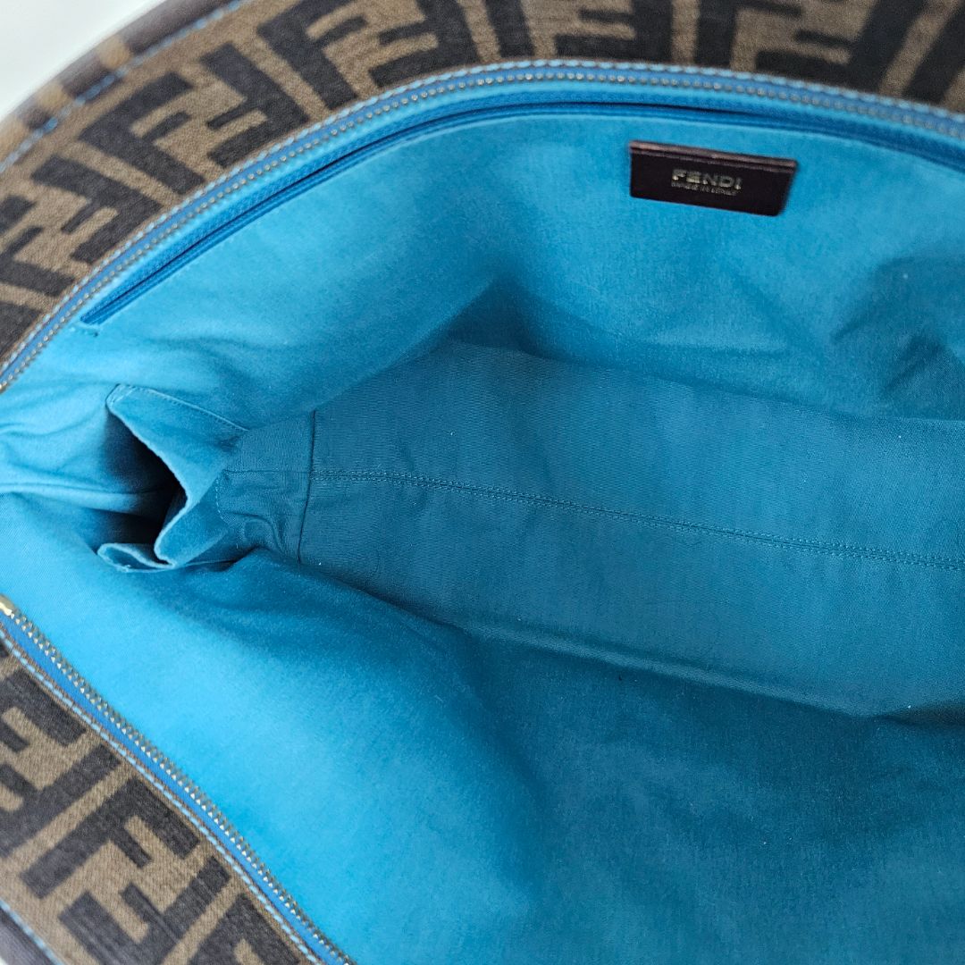 Fendi Brown/Blue Zucca Perforated Coated Canvas Roll Tote