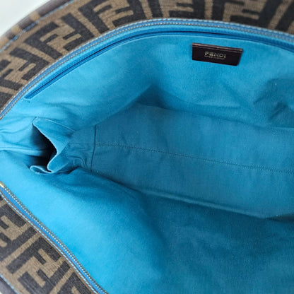 Fendi Brown/Blue Zucca Perforated Coated Canvas Roll Tote