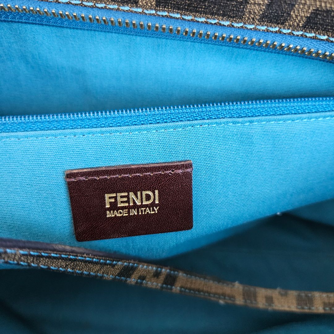 Fendi Brown/Blue Zucca Perforated Coated Canvas Roll Tote