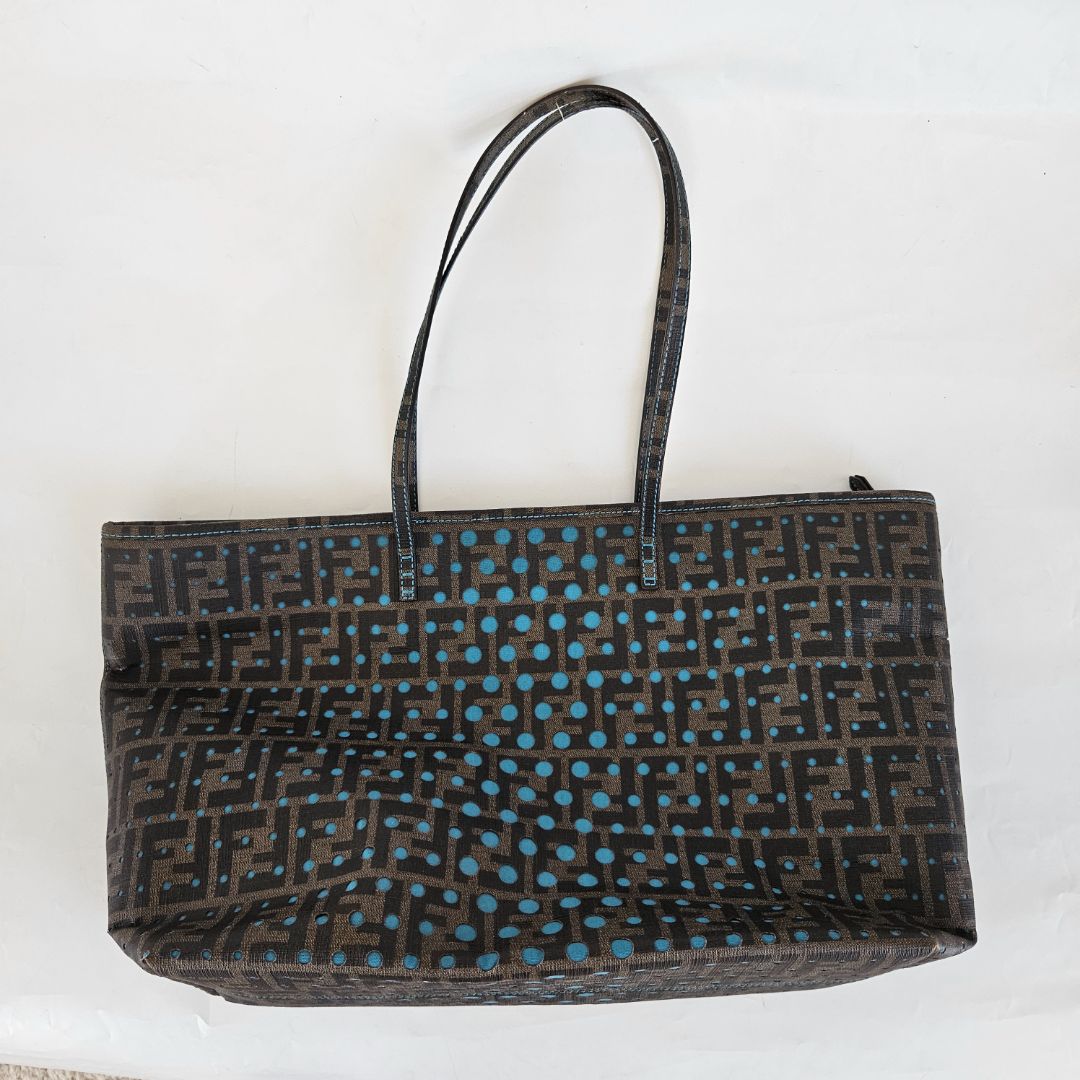 Fendi Brown/Blue Zucca Perforated Coated Canvas Roll Tote