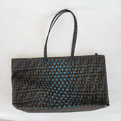 Fendi Brown/Blue Zucca Perforated Coated Canvas Roll Tote