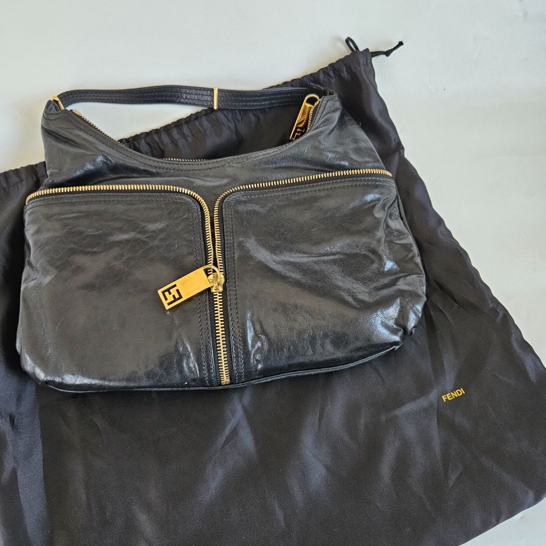 Fendi black leather hobo bag