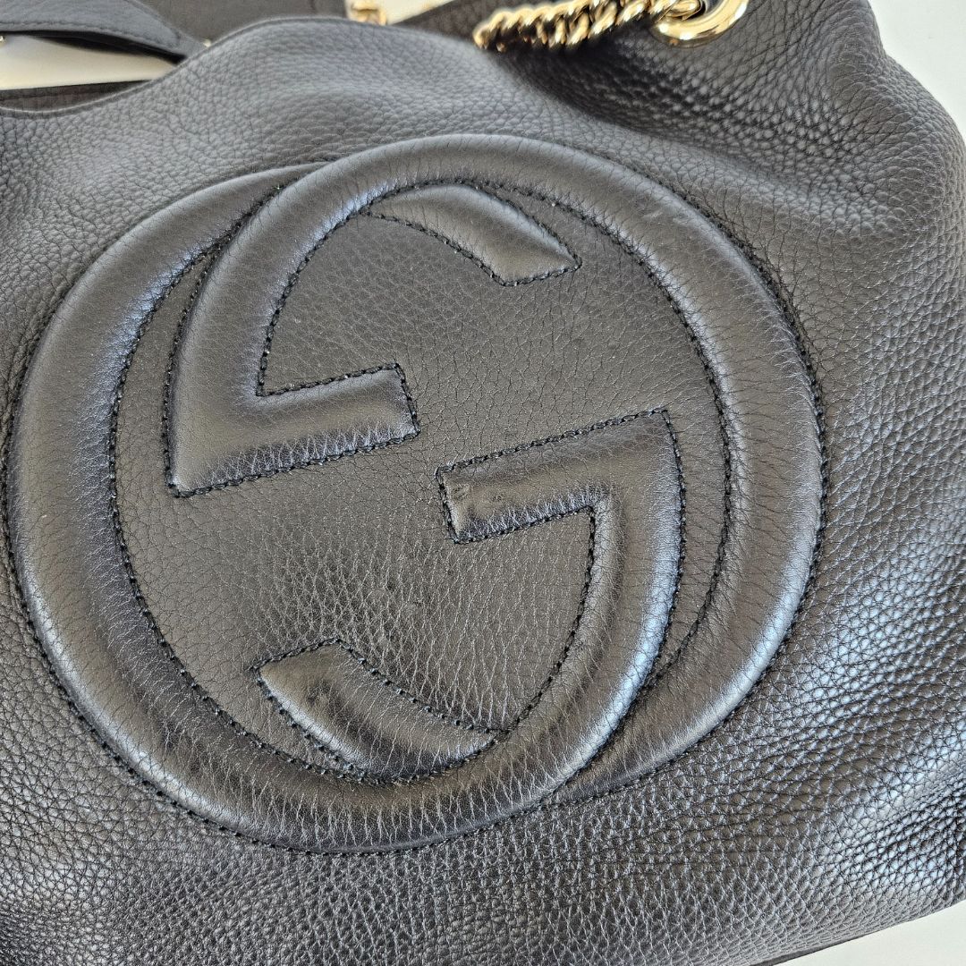 Gucci Black Leather Medium Soho Chain Tote