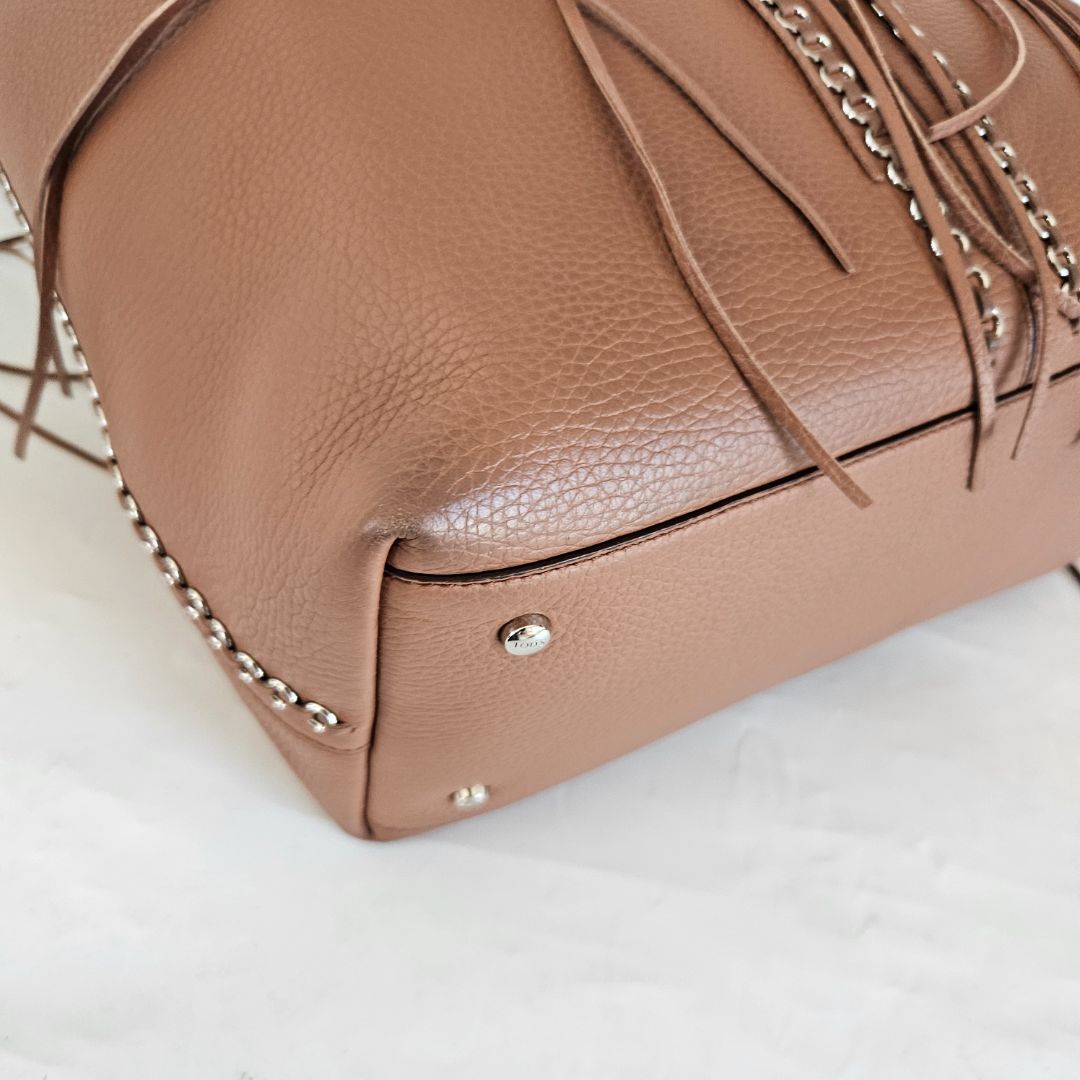 Tod's Tan Leather ANJ Rings Shopper Tote