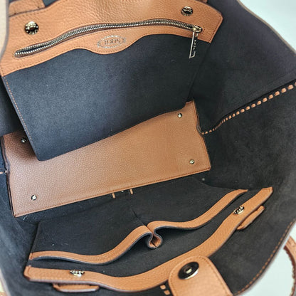 Tod's Tan Leather ANJ Rings Shopper Tote