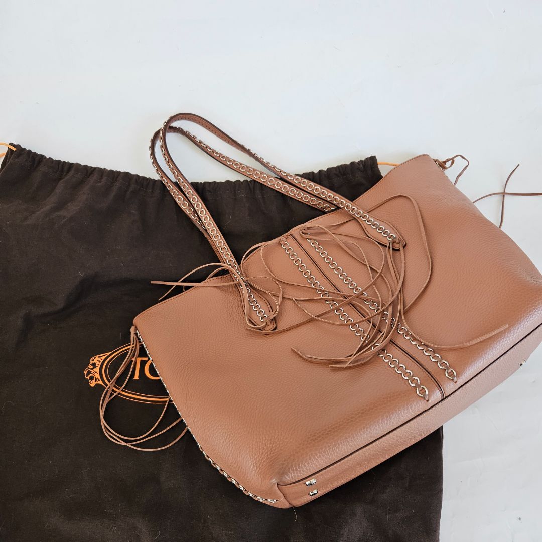 Tod's Tan Leather ANJ Rings Shopper Tote