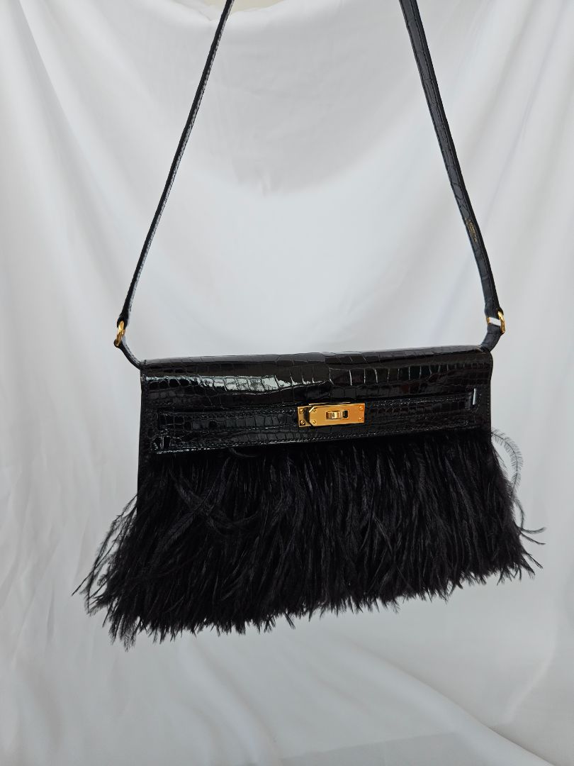 Hermès Kelly Elan Foile Black Shiny Porosus