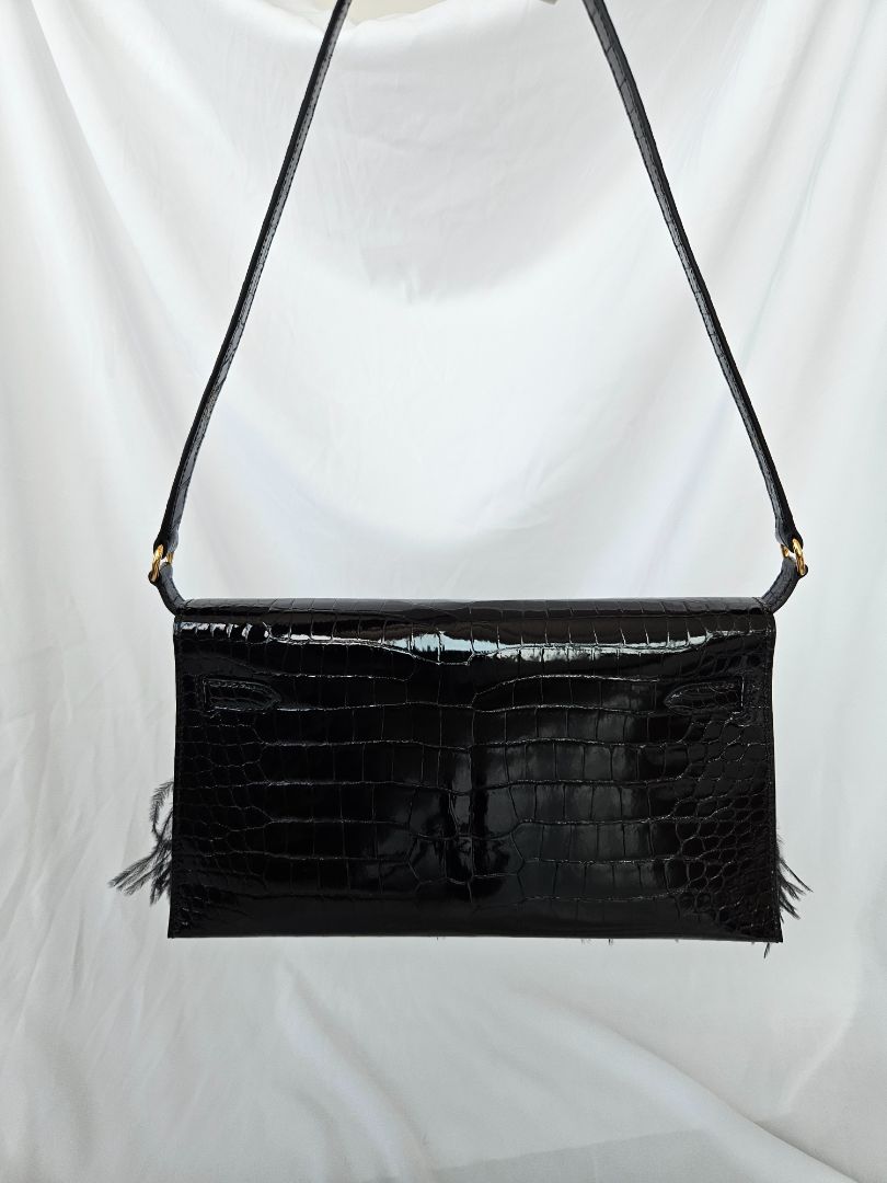 Hermès Kelly Elan Foile Black Shiny Porosus